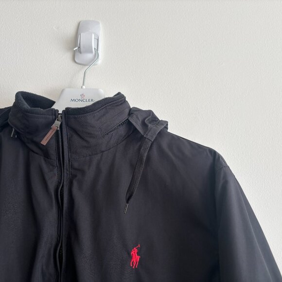 $375 Polo Ralph Lauren Black Insulated Windbreaker Jacket Stowable Hood - Large - Picture 4 of 11